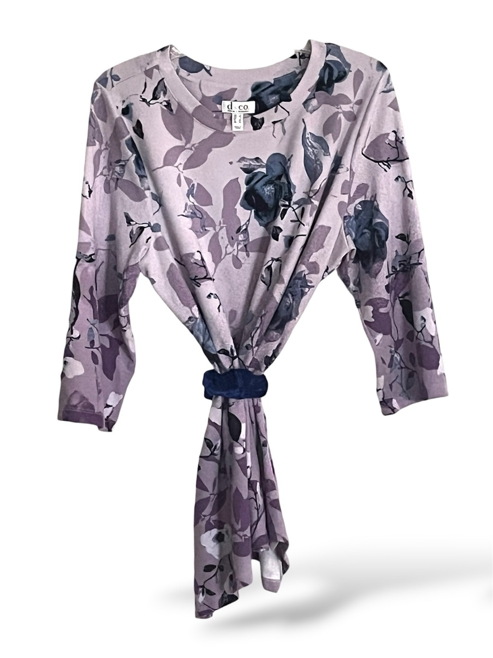 Denim&Co Lavender & Blue Floral Tunic for Messy Bun Day Relaxing in a Book Nook